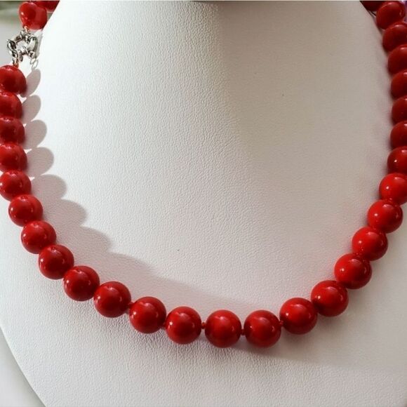 Red 10mmSouth Sea Shell Pearl 4 Piece Set Earrings, Bracelet 925 Clasp - Picture 2 of 5